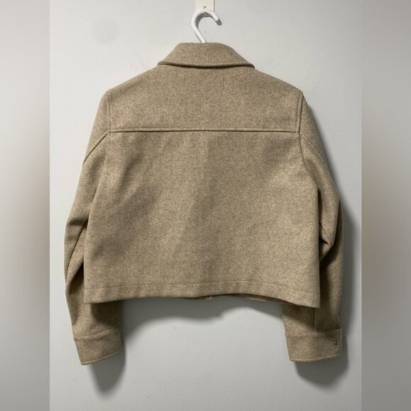Zara Soft Camel Cropped Jacket Size L — Button Front with Flap Pockets - Picture 4 of 9